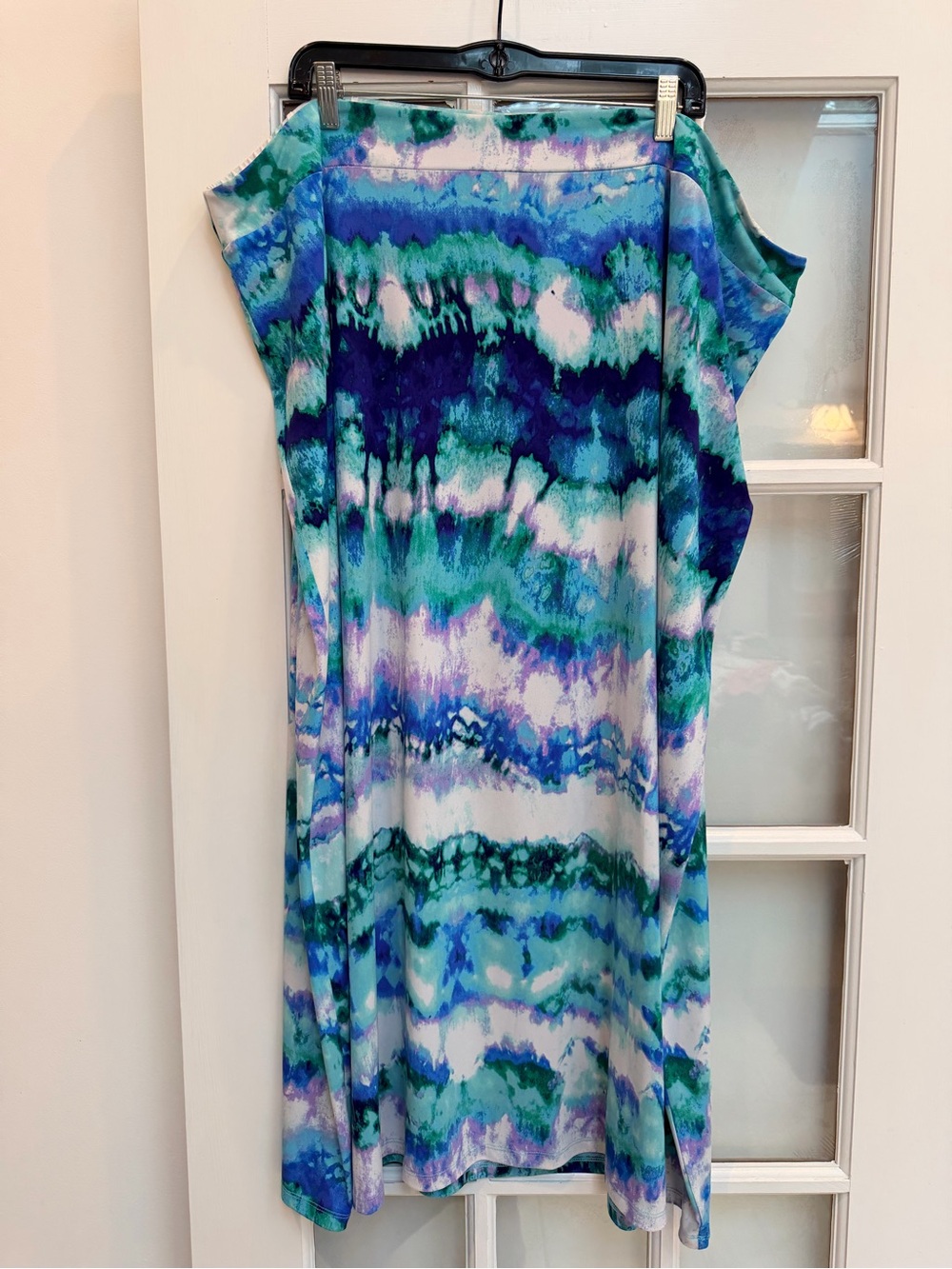 Cato Blue Teal White Watercolor Midi Pull On Stretchy Skirt Plus Size 26W / 28W